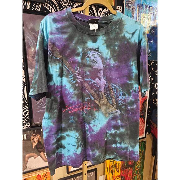 Rare Vintage 2009 Jimi Hendrix Tie Dye Graphic T-Shirt Liquid Blue Tag Large - Picture 1 of 7
